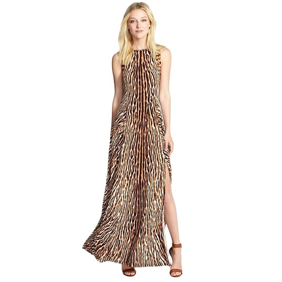 Michael Kors Chocolate Leopard Print Jersey Studded Maxi Dress Medium - Picture 1 of 8